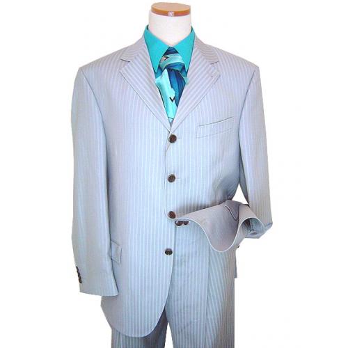 Extrema by Zanetti Silver Grey/Sky Blue Pinstripes Super 130's Wool Suit